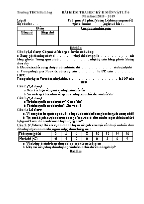 Bộ đề kiểm tra học kỳ II môn Vật lí Lớp 6 - Năm học 2018-2019 - Trường THCS Ba Lòng (Có đáp án)